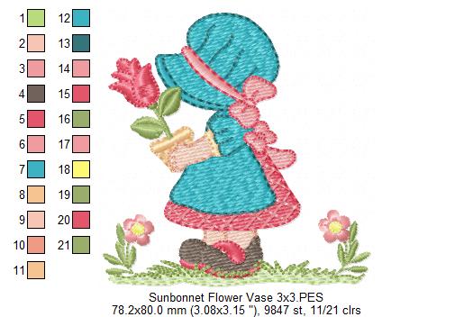 Sunbonnet with Flowers - Fill Stitch Machine Embroidery Design