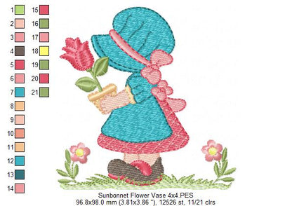 Sunbonnet with Flowers - Fill Stitch Machine Embroidery Design