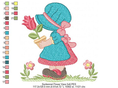 Sunbonnet with Flowers - Fill Stitch Machine Embroidery Design