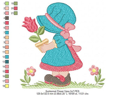 Sunbonnet with Flowers - Fill Stitch Machine Embroidery Design