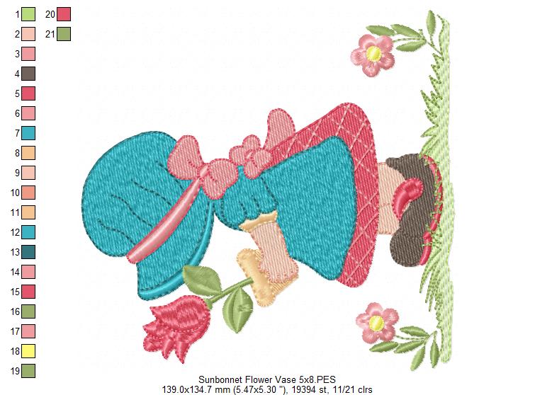 Sunbonnet with Flowers - Fill Stitch Machine Embroidery Design