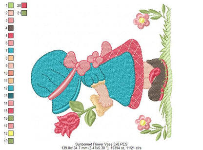 Sunbonnet with Flowers - Fill Stitch Machine Embroidery Design
