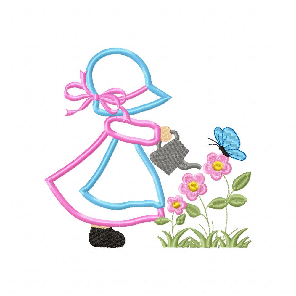 Sunbonnet Watering the Garden - Applique Embroidery