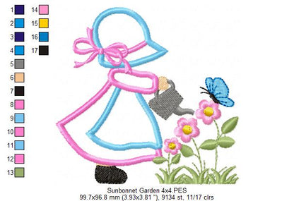 Sunbonnet Watering the Garden - Applique Embroidery