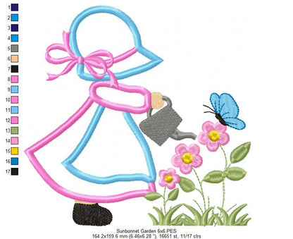 Sunbonnet Watering the Garden - Applique Embroidery