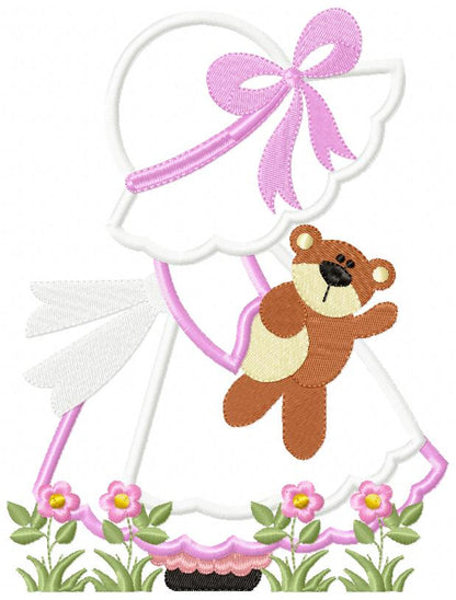Sunbonnet with Teddy Bear - Applique