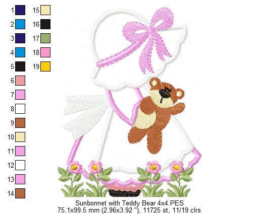 Sunbonnet with Teddy Bear - Applique