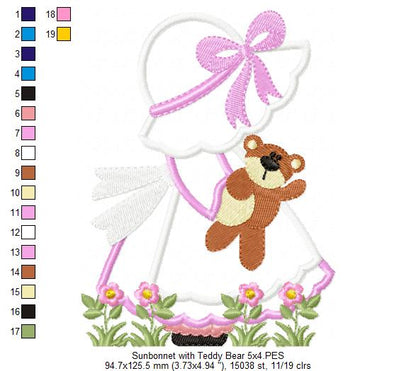 Sunbonnet with Teddy Bear - Applique