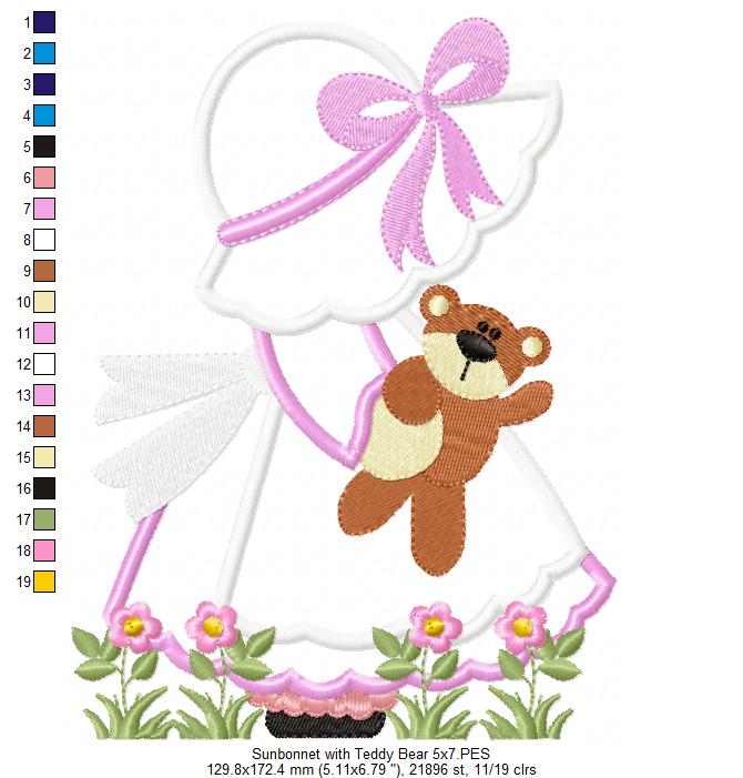 Sunbonnet with Teddy Bear - Applique