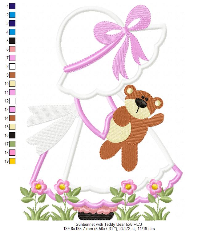 Sunbonnet with Teddy Bear - Applique