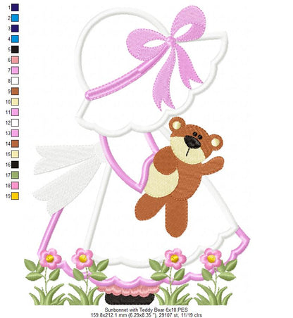 Sunbonnet with Teddy Bear - Applique