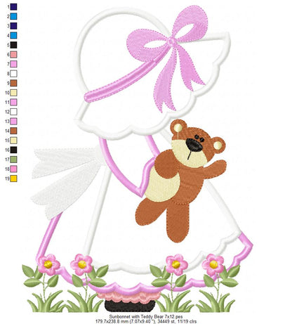Sunbonnet with Teddy Bear - Applique
