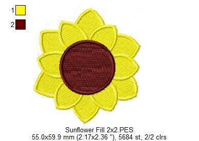 Summer Sunflower - Fill Stitch - Machine Embroidery Design
