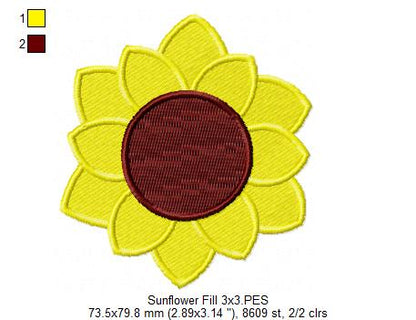 Summer Sunflower - Fill Stitch - Machine Embroidery Design