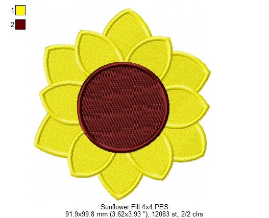 Summer Sunflower - Fill Stitch - Machine Embroidery Design