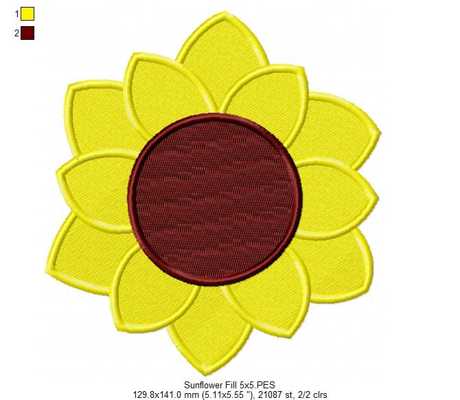 Summer Sunflower - Fill Stitch - Machine Embroidery Design