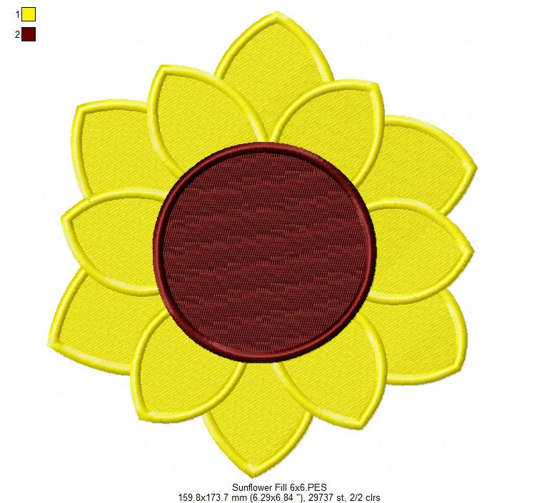 Summer Sunflower - Fill Stitch - Machine Embroidery Design