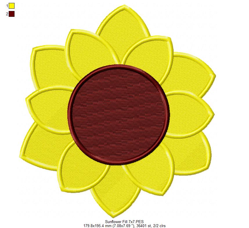 Summer Sunflower - Fill Stitch - Machine Embroidery Design