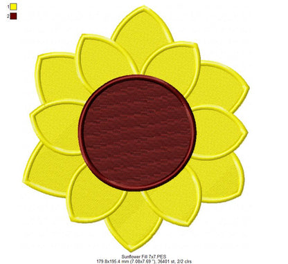 Summer Sunflower - Fill Stitch - Machine Embroidery Design