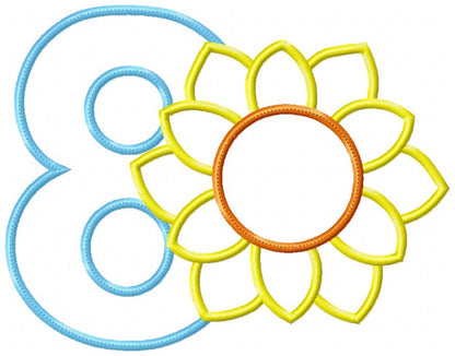 Sunflower Number 8 Eight 8th Birthday - Applique