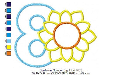Sunflower Number 8 Eight 8th Birthday - Applique