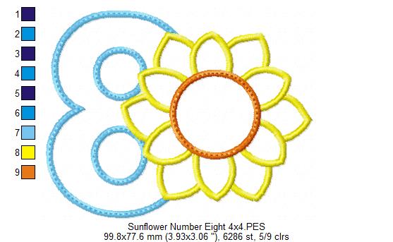 Sunflower Number 8 Eight 8th Birthday - Applique