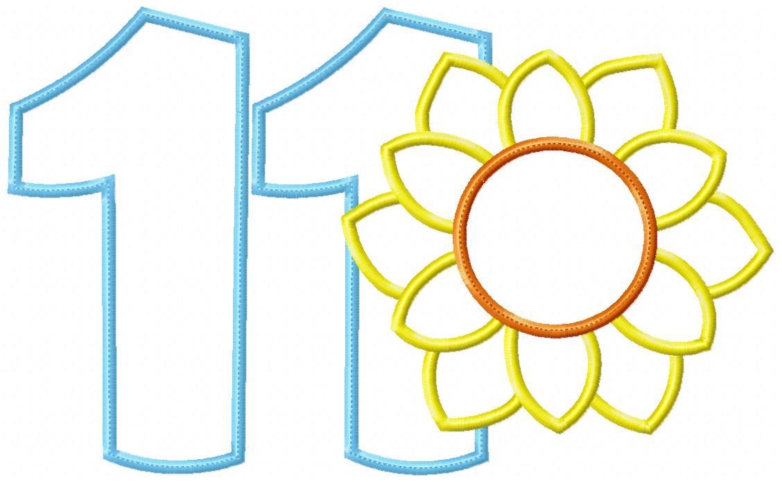 Sunflower Number Eleven 11 Elenth Birthday - Applique
