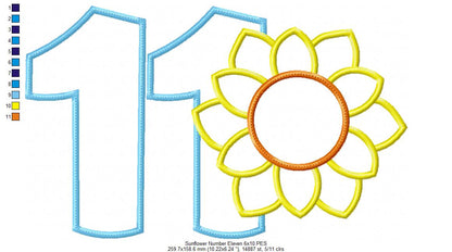 Sunflower Number Eleven 11 Elenth Birthday - Applique