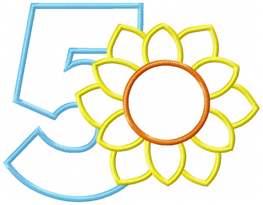 Sunflower Number 5 Five 5th Birthday - Applique