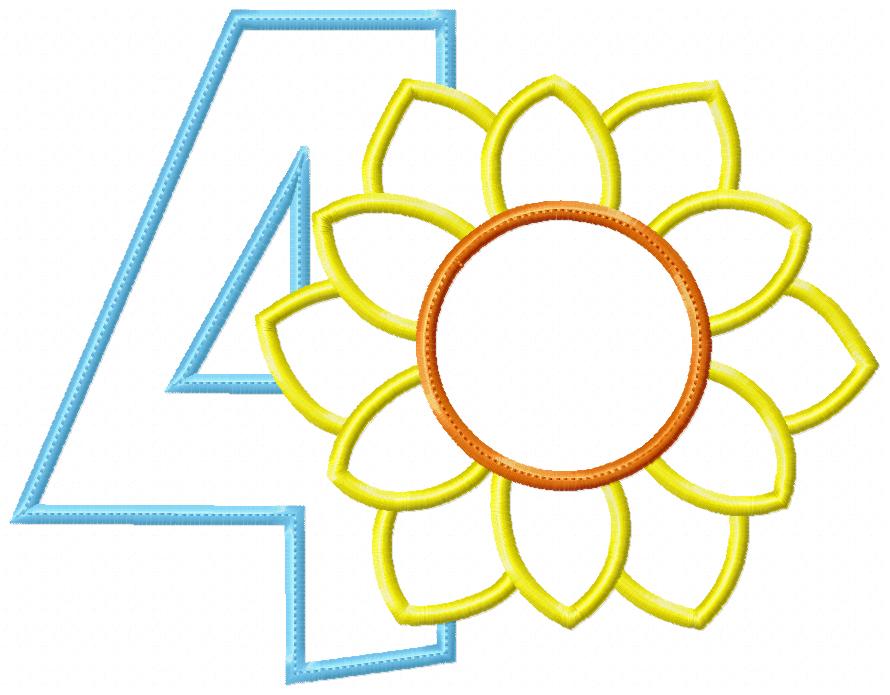 Sunflower Number 4 Four 4th birthday - Applique