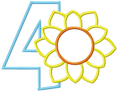 Sunflower Number 4 Four 4th birthday - Applique