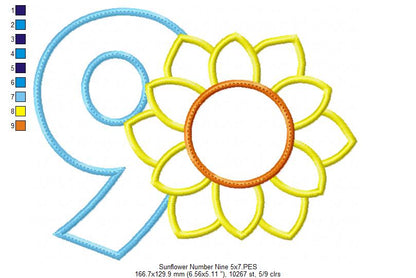 Sunflower Number 9 Nine 9th Birthday - Applique