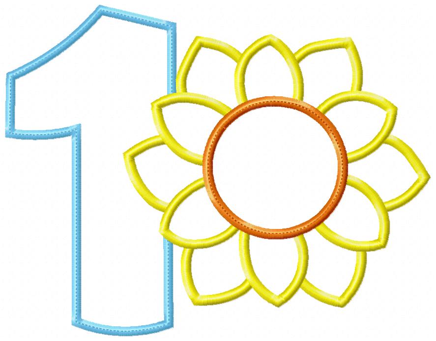 Sunflower Number 1 One 1st Birthday - Applique