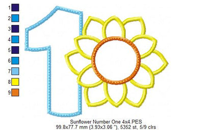 Sunflower Number 1 One 1st Birthday - Applique