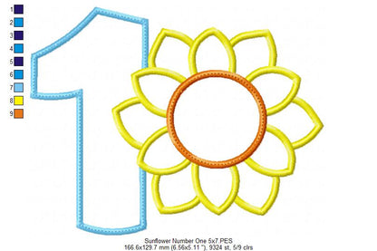 Sunflower Number 1 One 1st Birthday - Applique