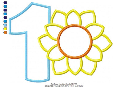 Sunflower Number 1 One 1st Birthday - Applique
