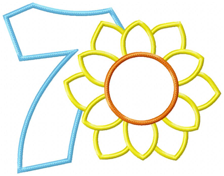 Sunflower Number 7 Seven 7th Birthday - Applique