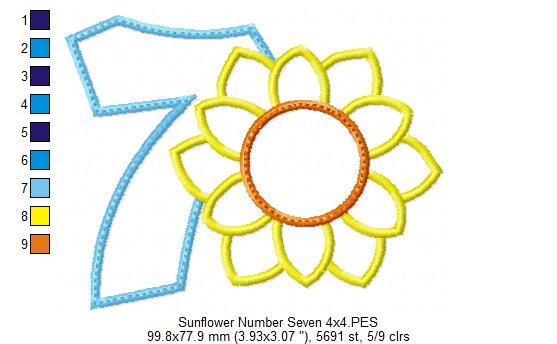 Sunflower Number 7 Seven 7th Birthday - Applique
