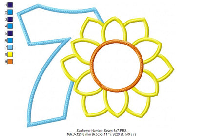 Sunflower Number 7 Seven 7th Birthday - Applique