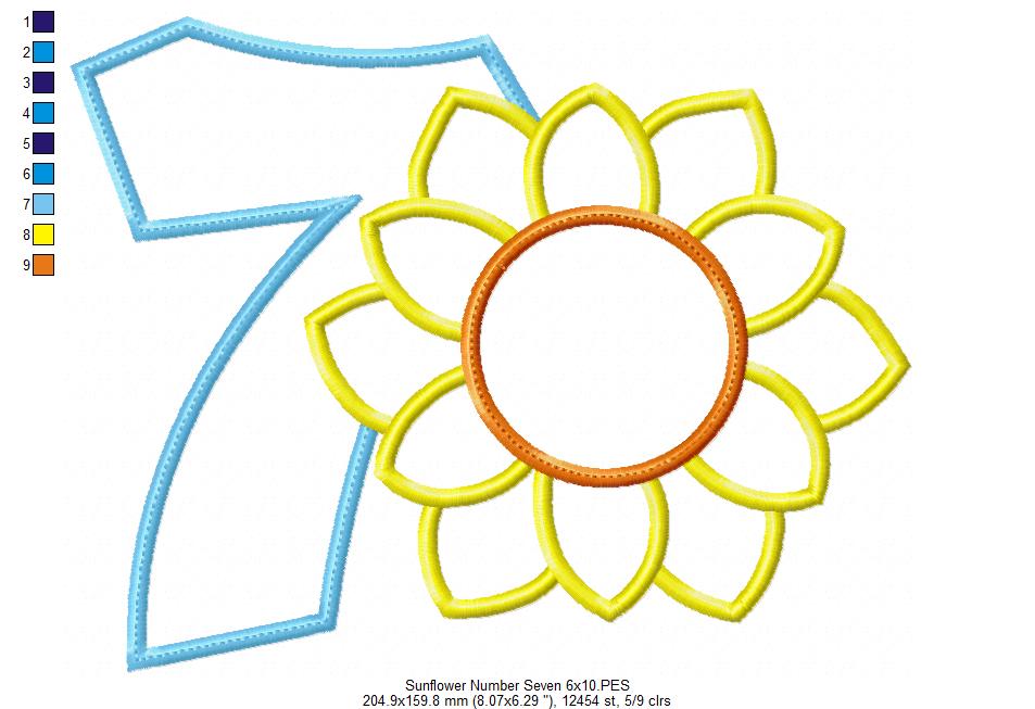 Sunflower Number 7 Seven 7th Birthday - Applique