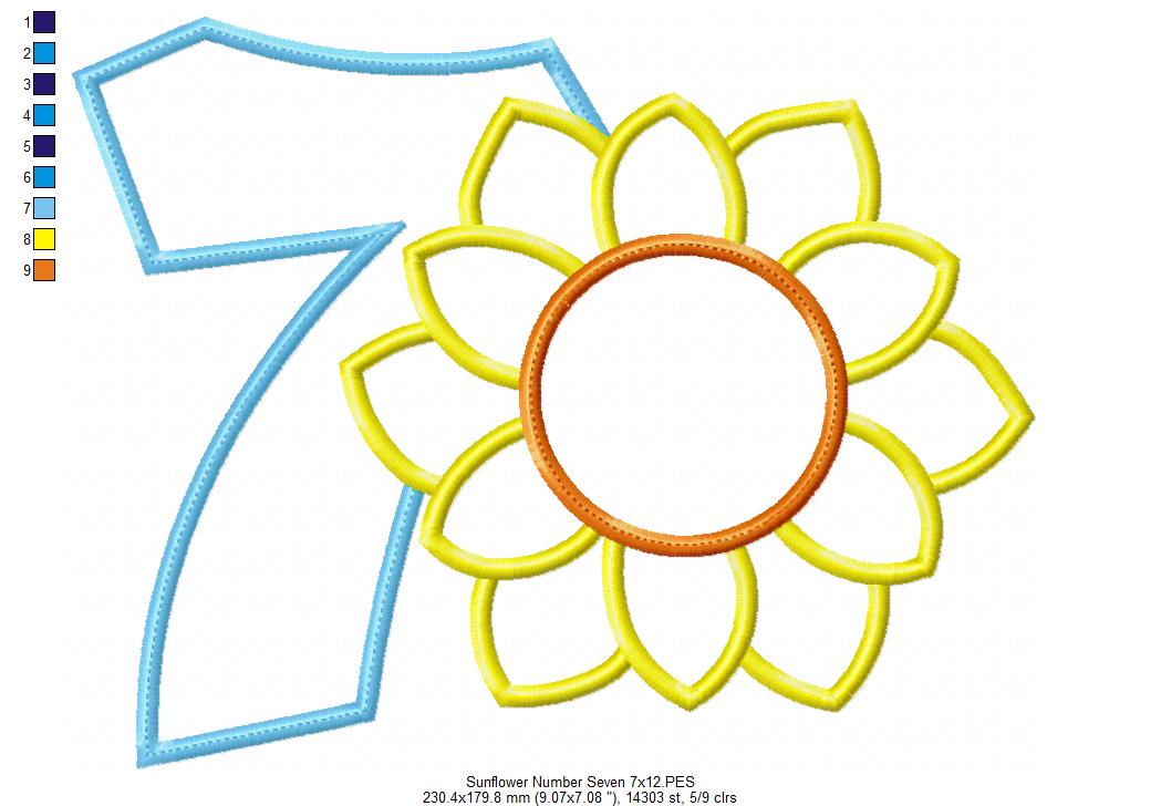Sunflower Number 7 Seven 7th Birthday - Applique