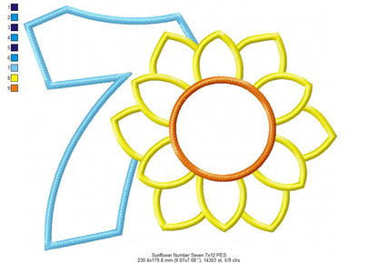 Sunflower Number 7 Seven 7th Birthday - Applique