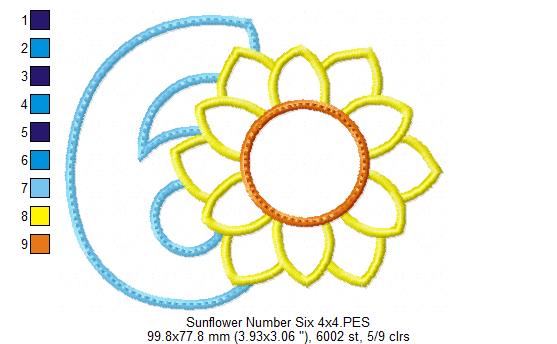 Sunflower Number 6 Six 6th Birthday - Applique