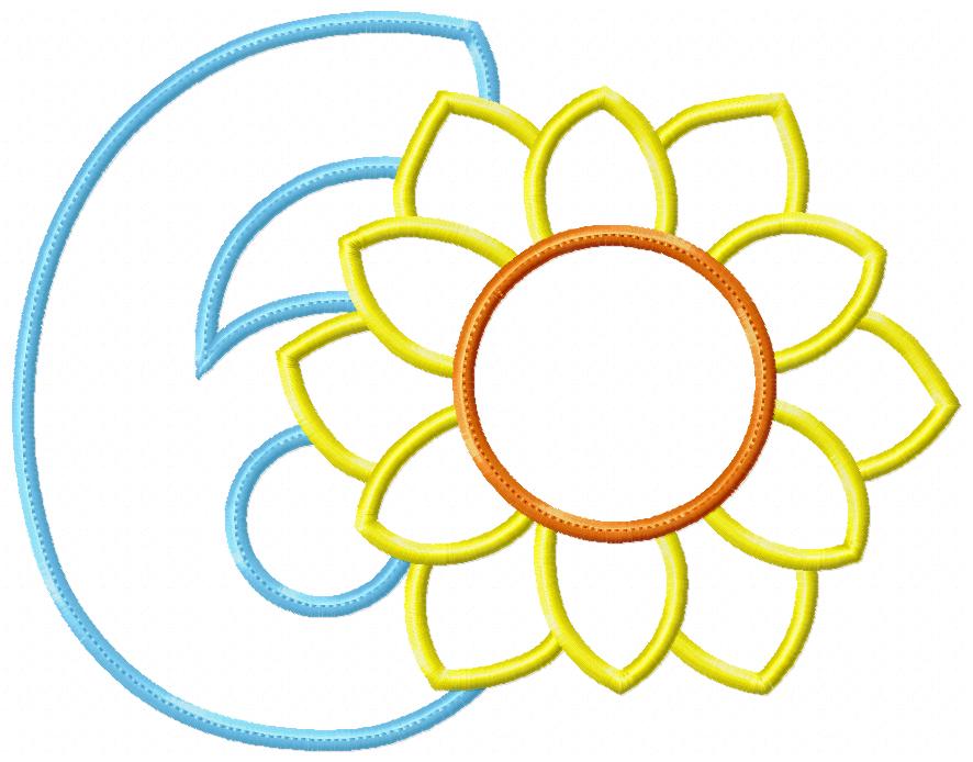 Sunflower Number 6 Six 6th Birthday - Applique