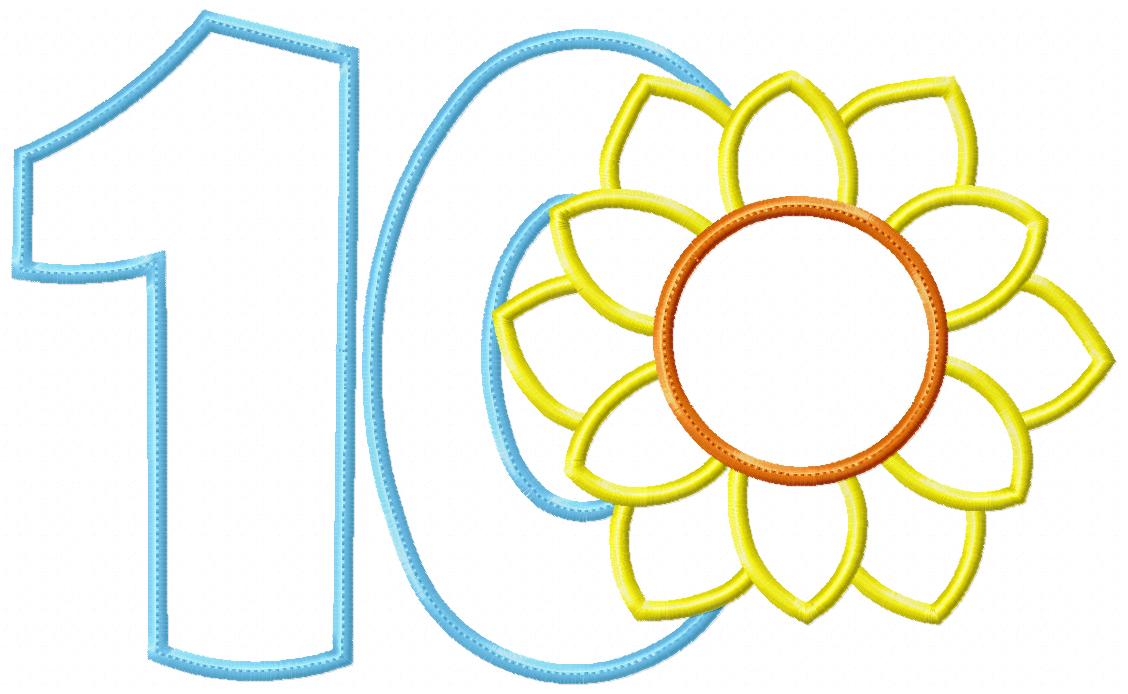 Sunflower Number Ten 10 Tenth Birthday - Applique