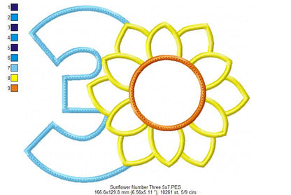 Sunflower Number 3 Three 3rd Birthday - Applique