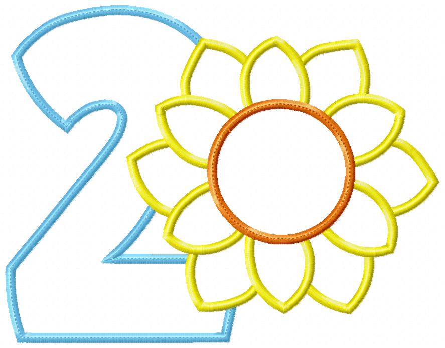 Sunflower Number 2 Two 2nd Birthday - Applique