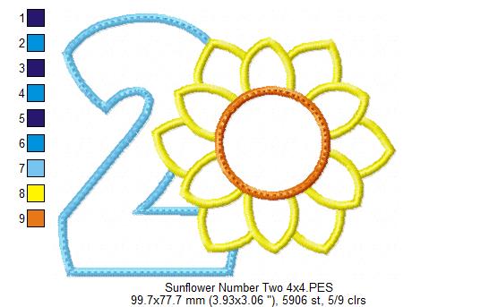 Sunflower Number 2 Two 2nd Birthday - Applique