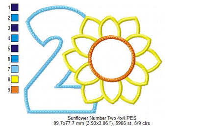 Sunflower Number 2 Two 2nd Birthday - Applique