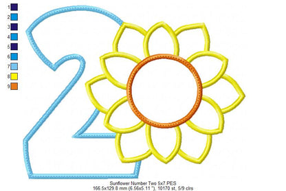 Sunflower Number 2 Two 2nd Birthday - Applique
